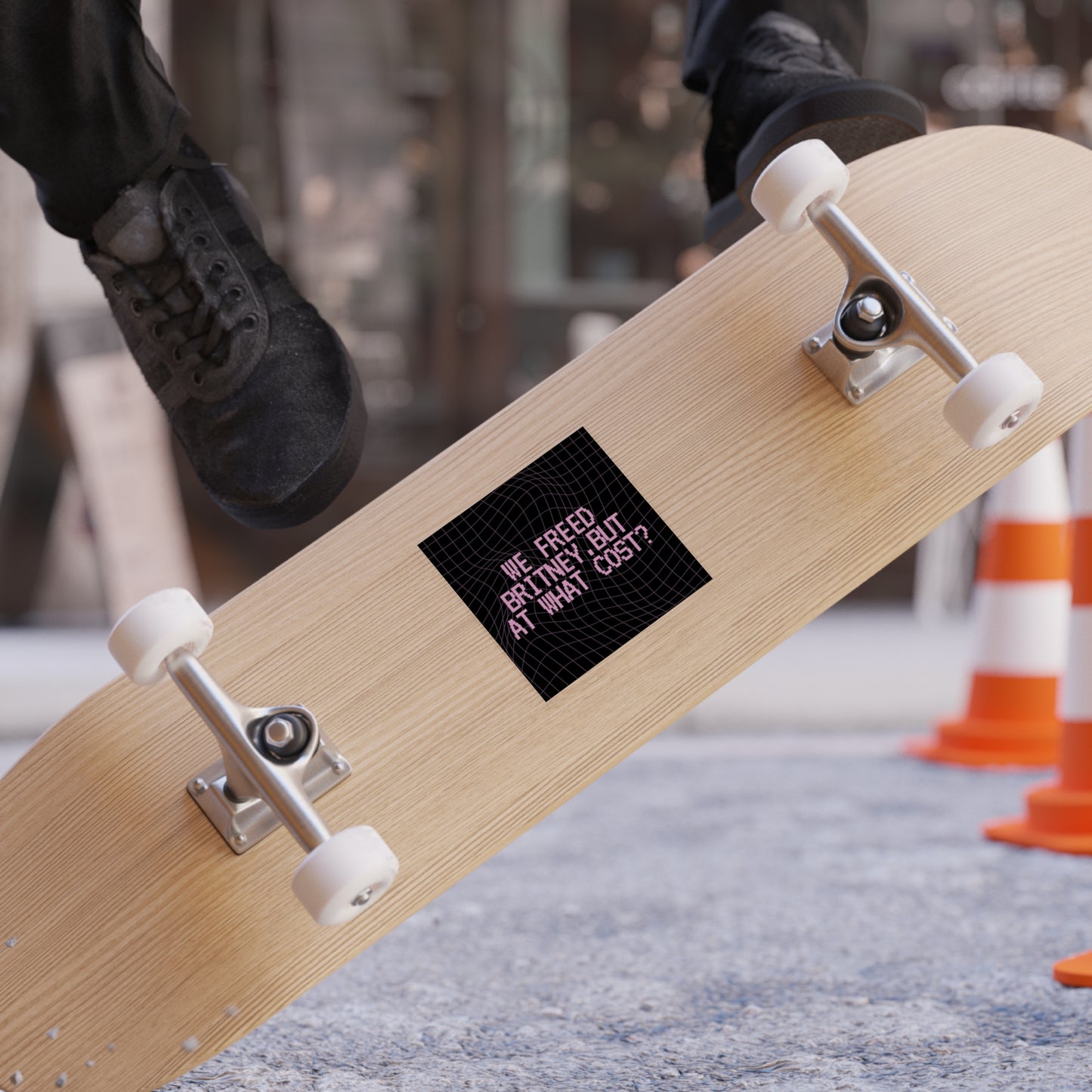 Square Sticker — “We Freed Britney, But At What Cost?” Retro Grid Transparent Outdoor Sticker