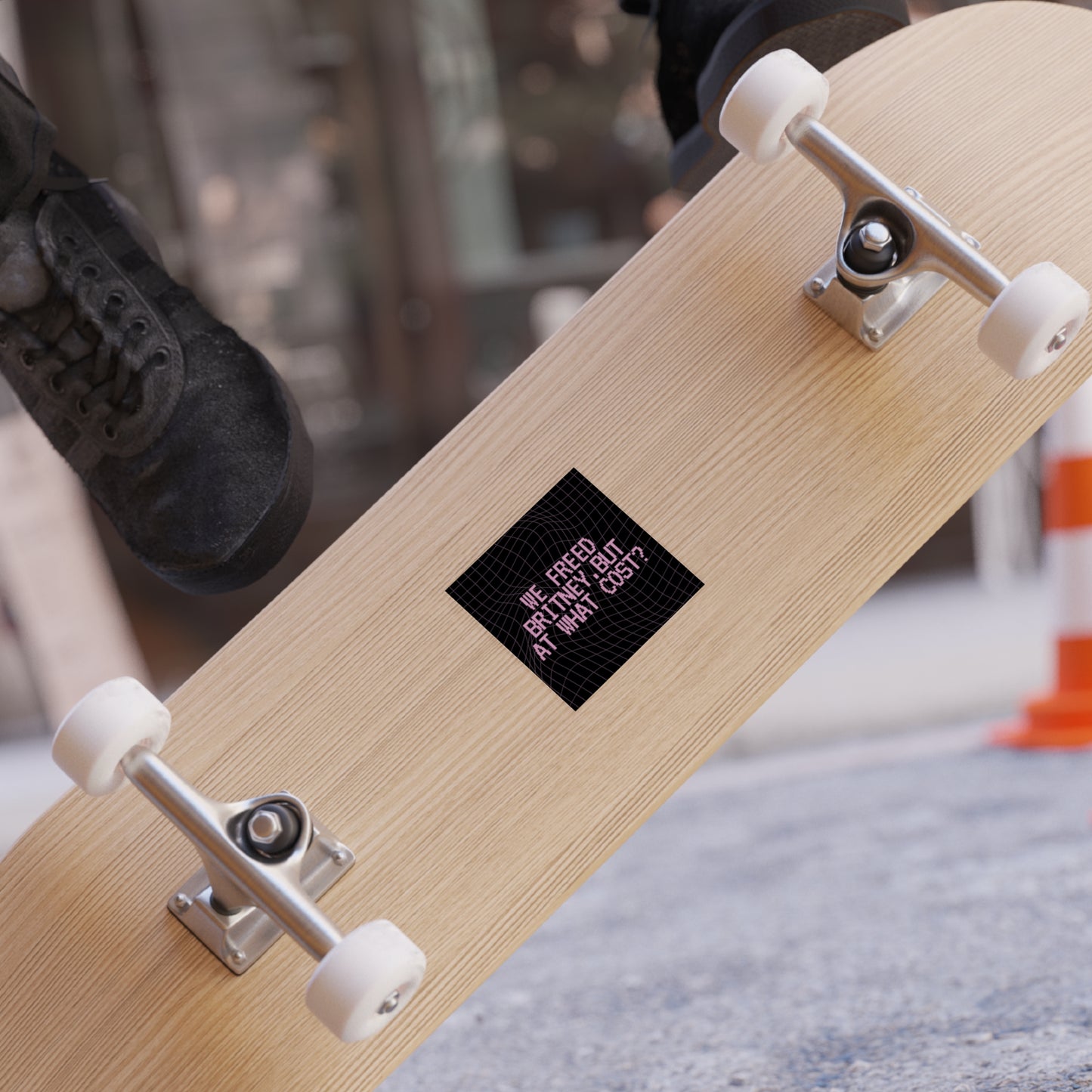 Square Sticker — “We Freed Britney, But At What Cost?” Retro Grid Transparent Outdoor Sticker